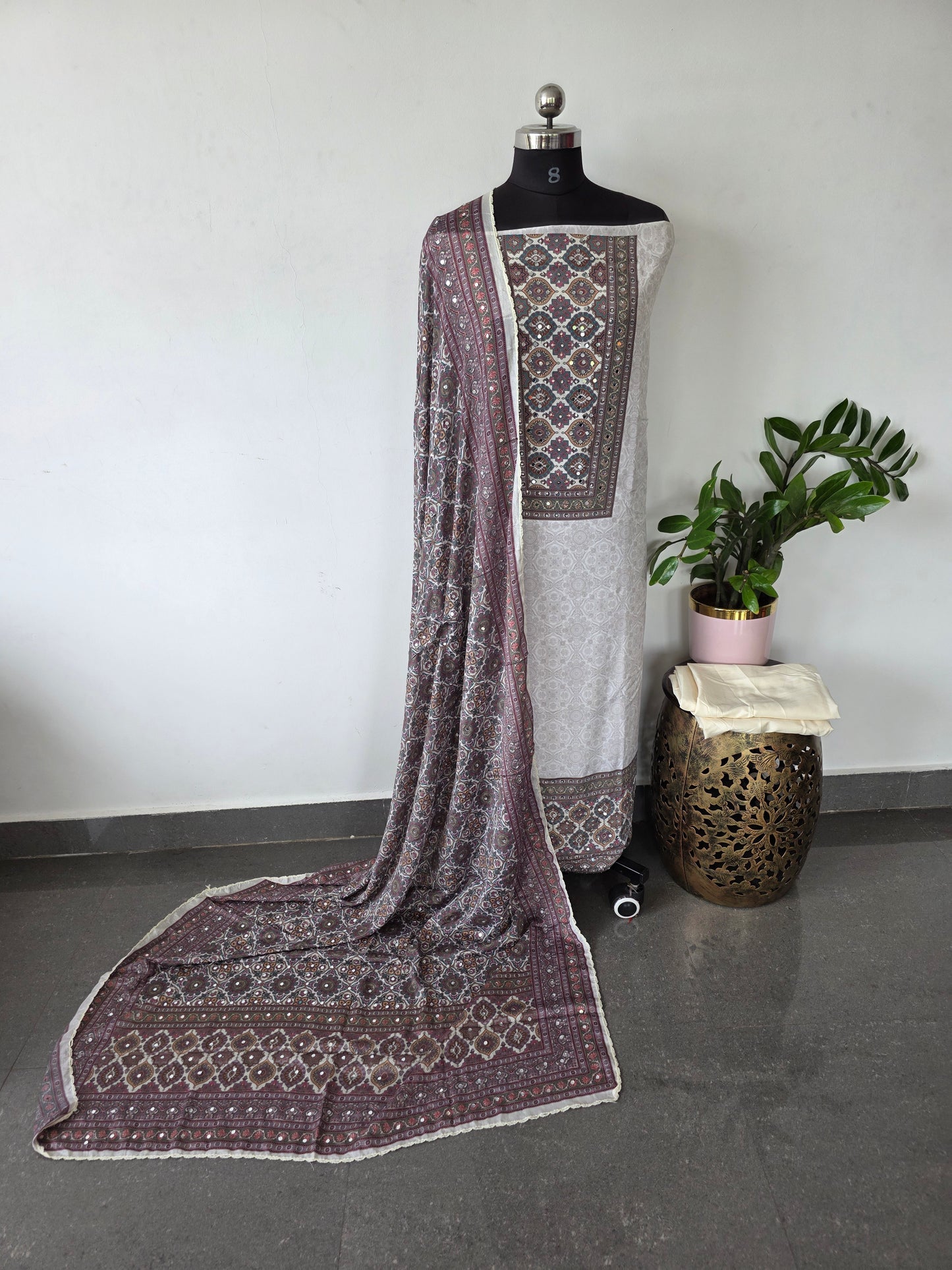 Party wear bandhani muslin silk with mirror work - CLA323