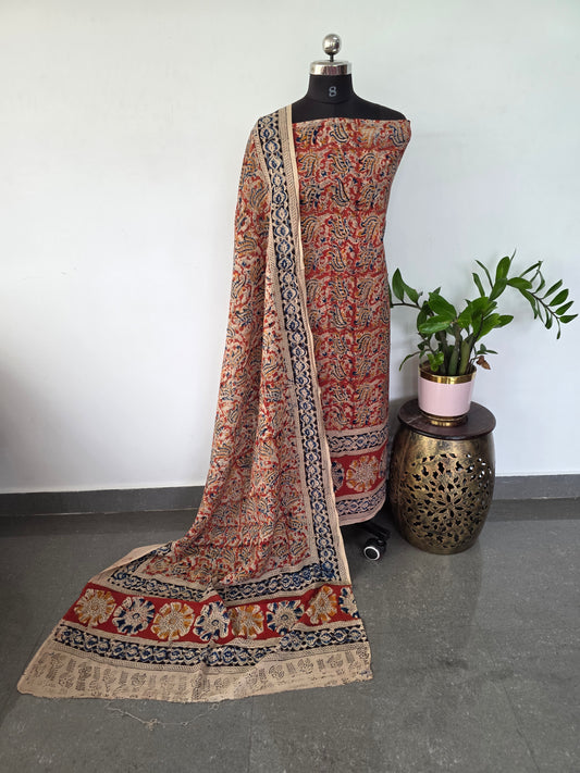Handblock pure kalamkari cotton with border ( 2 pc set )- AK173