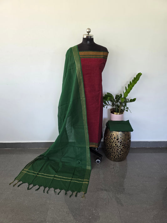 Pure handloom cotton with kanchi border set - HA31