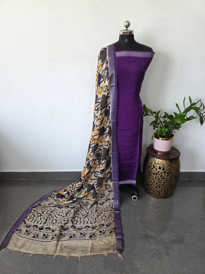 Pure chennuri silk top with pure chennuri silk kalamkari mangalagiri border - AK330