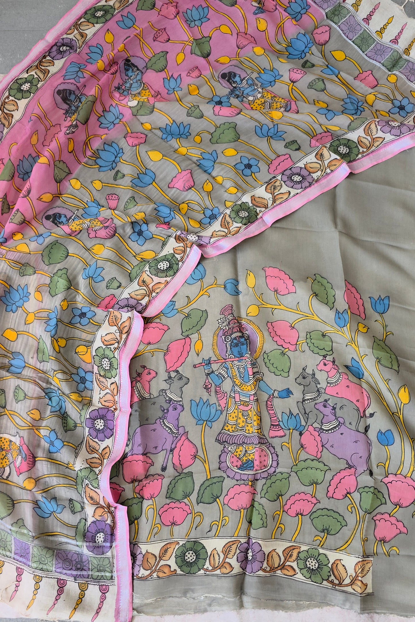 Handcrafted Kalahasthi Penkalamkari bangalore silk set - KH81