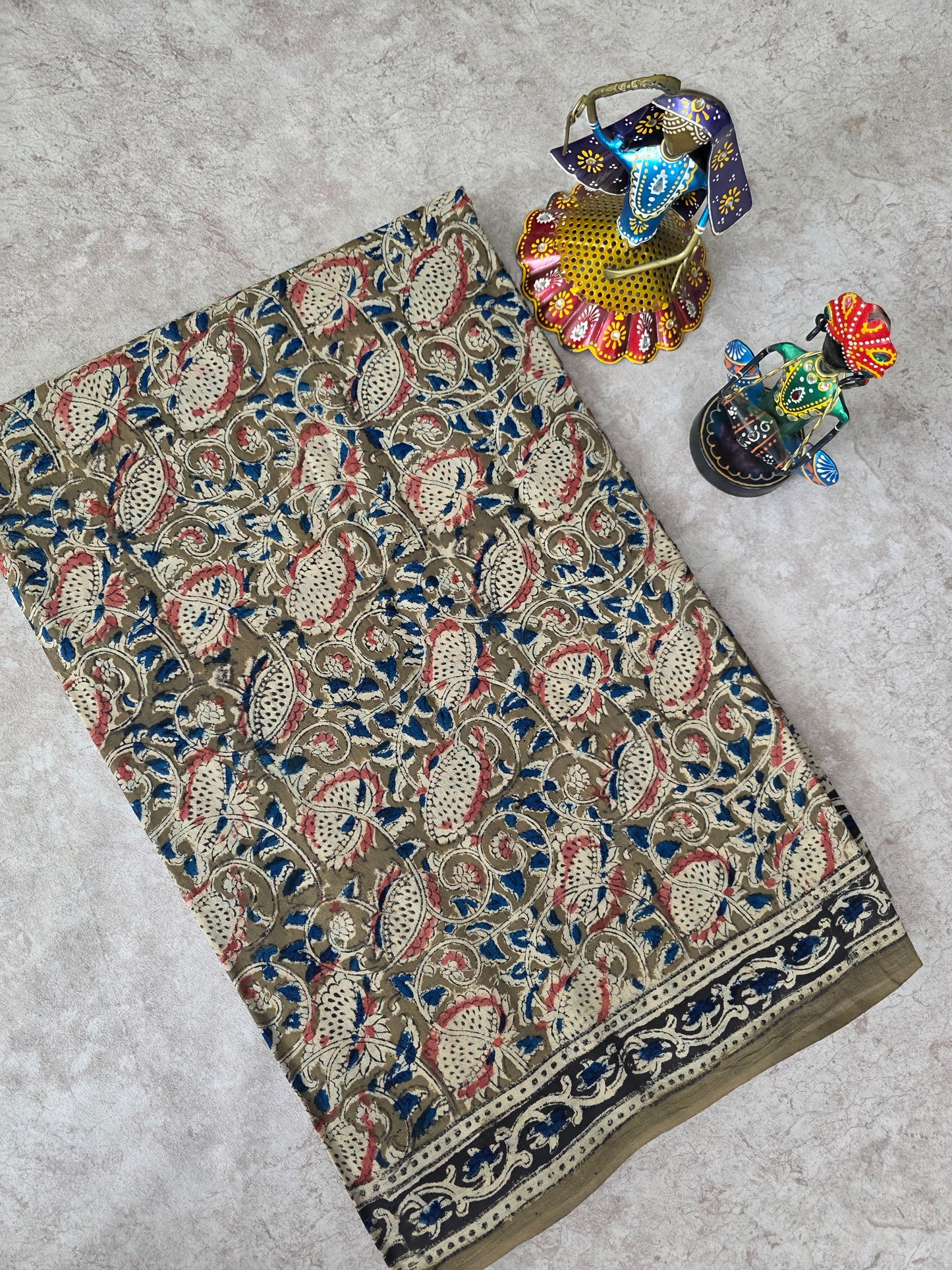 Handblock pure kalamkari cotton saree  - HS12