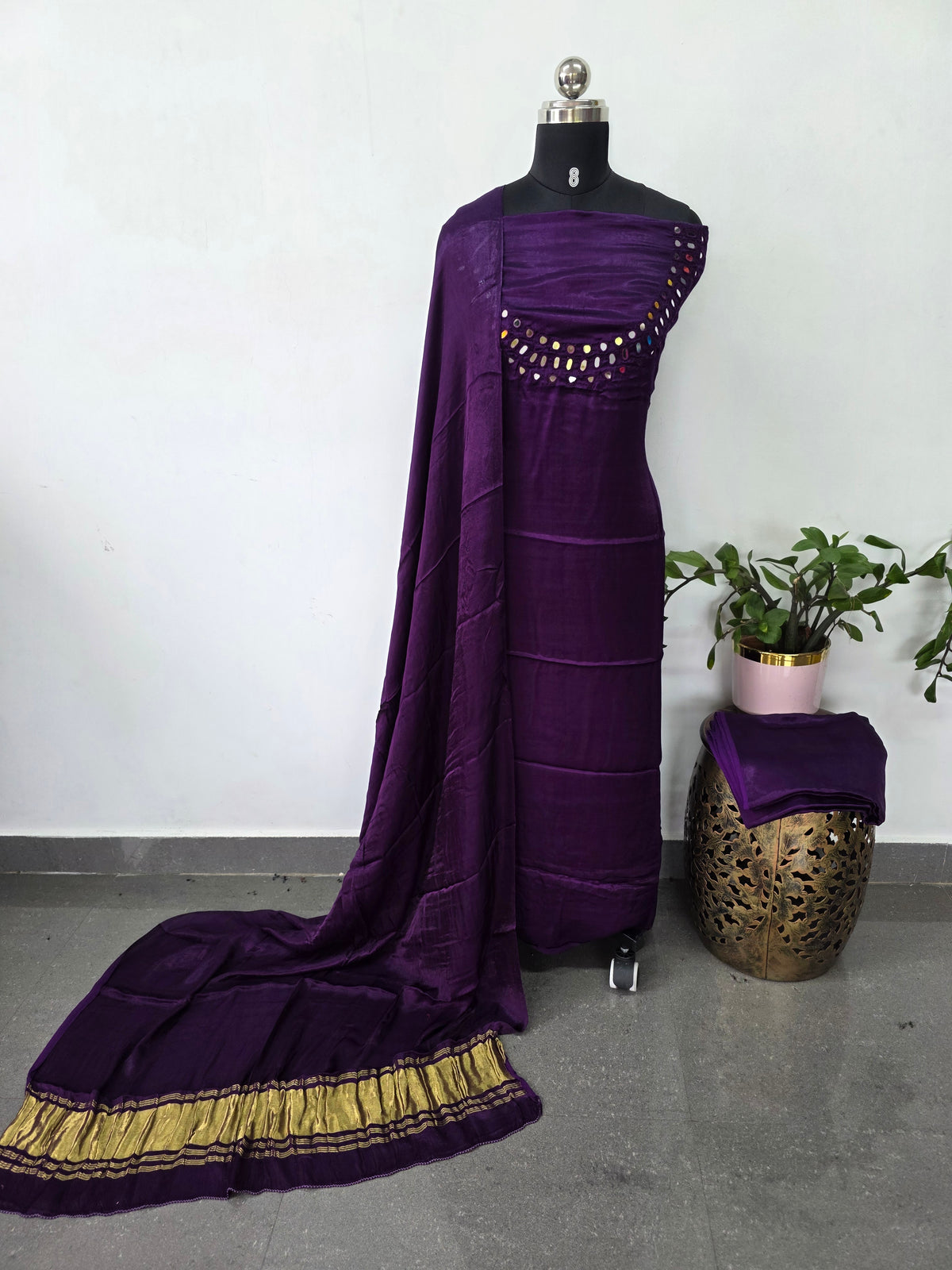 *Preorder 20-25 days*- Kutch mirror work Modal silk set-B136