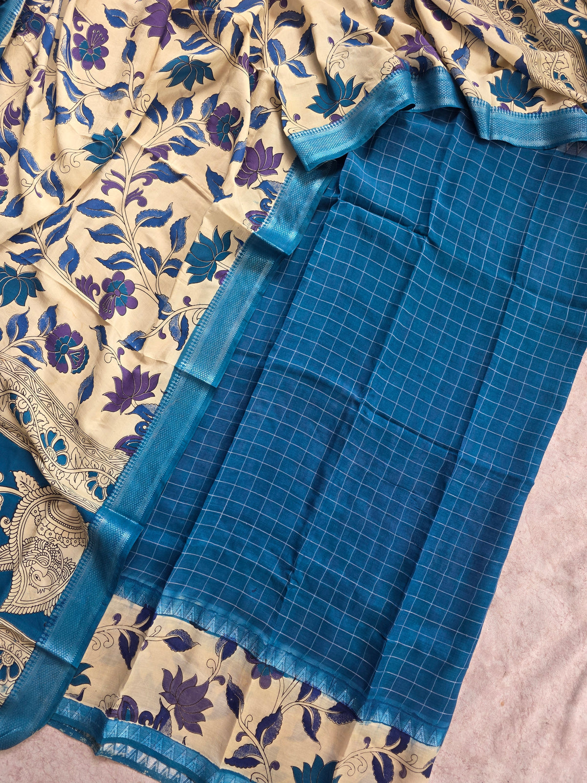 Gap border Checked chennuri kalamkari silk set-AK633