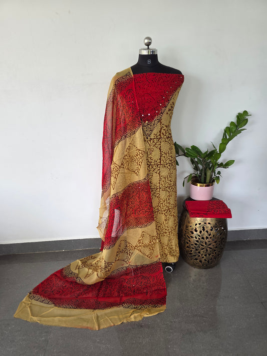 Handblock georgette salwar set with handwork mirror work- GE80