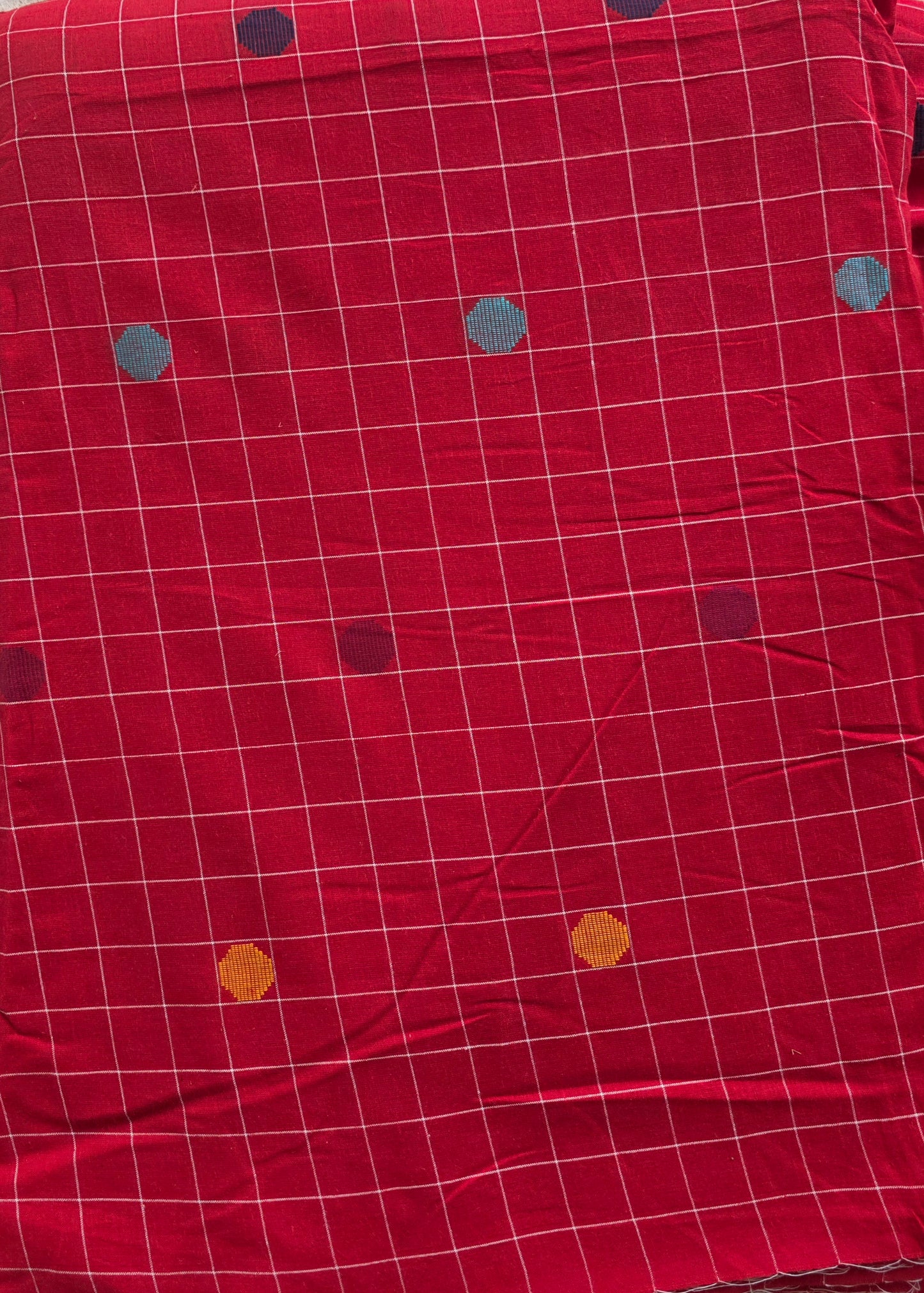 Pure checked handloom cotton running material (2.50 mtrs) -red