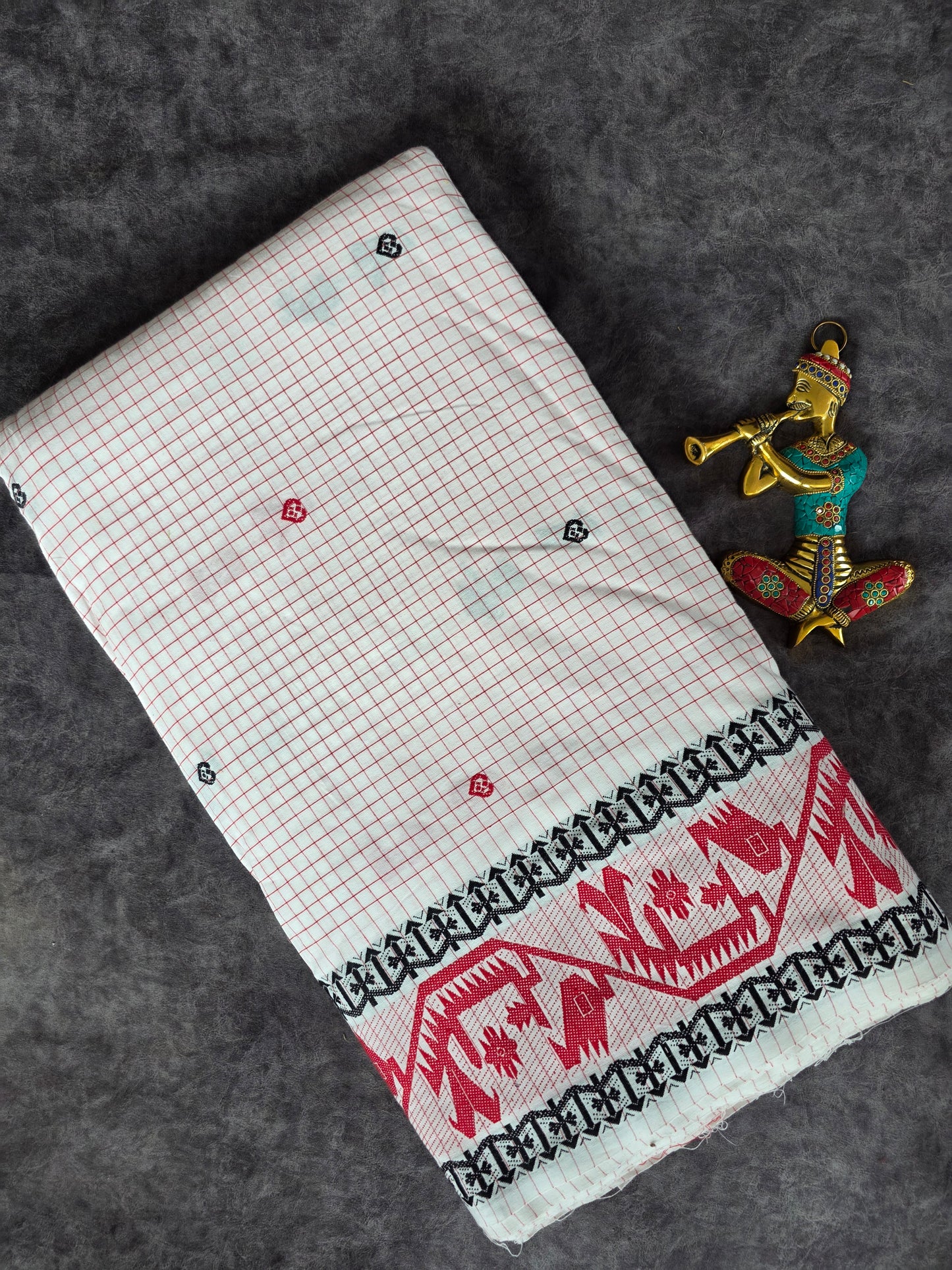 Prewashed Jamdhani Checked Pure handloom cotton running material (0.5 mtrs)  - HRM194