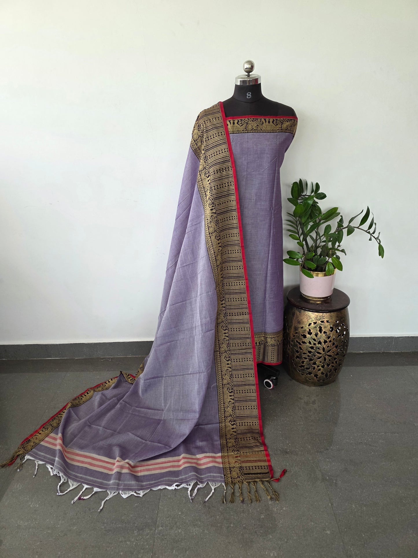 Mercerised narayanapet salwar set with elephant border (4.5 meters)- NA429