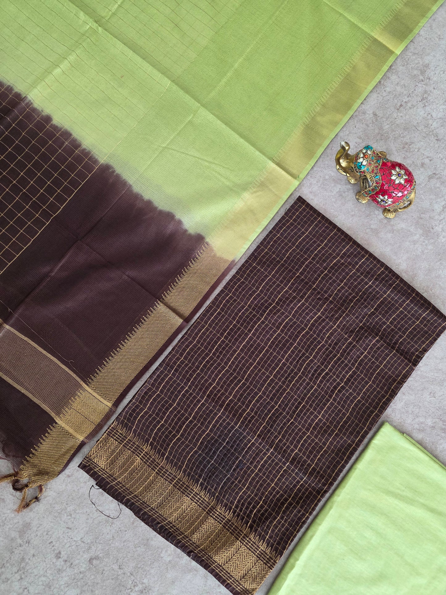 Checked Bhagalpuri fusion mangalagiri silk set - BA526