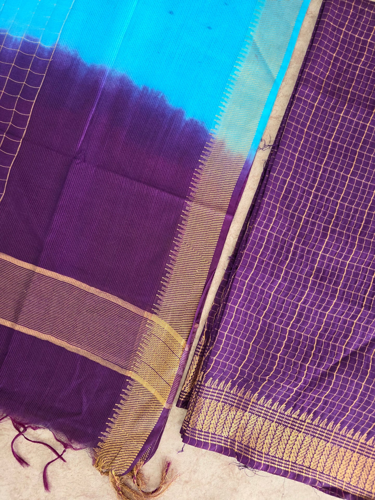 Checked Bhagalpuri fusion mangalagiri silk set - BA521