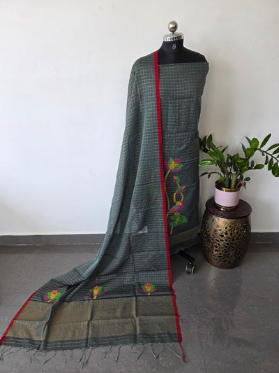 Handloom zari Checked Mul cotton paithani jamdhani set - JMM311
