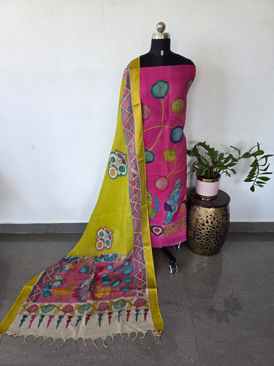 Handcrafted Penkalamkari bangalore silk set - KH218