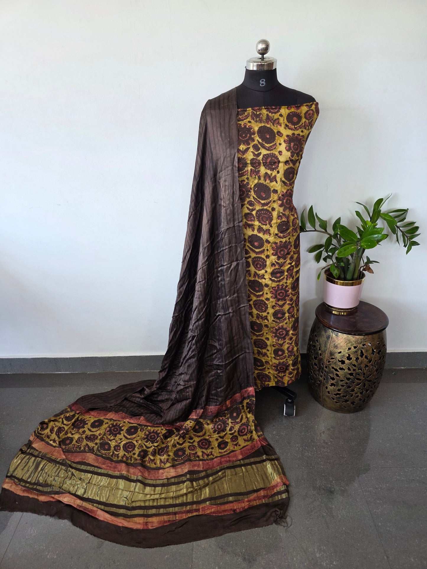Nasphal Satin modal silk set (Pomogranate peel)- 2 pc - JA788