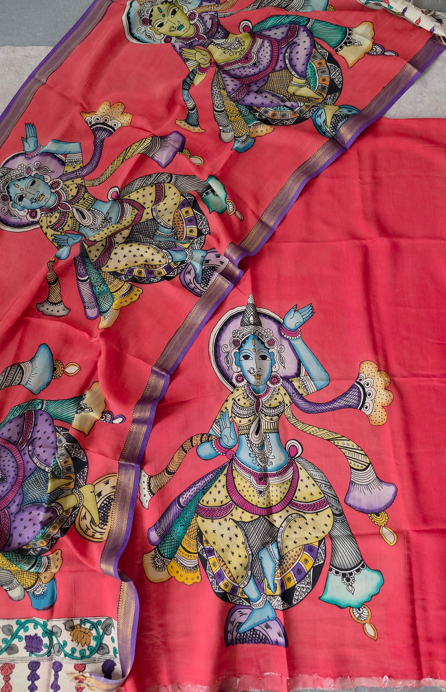 Handcrafted Kalahasthi Penkalamkari bangalore silk set - KH101