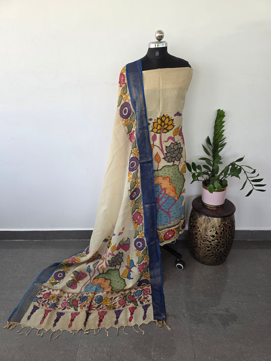 Handcrafted Kalahasthi Penkalamkari bangalore silk set- HP17