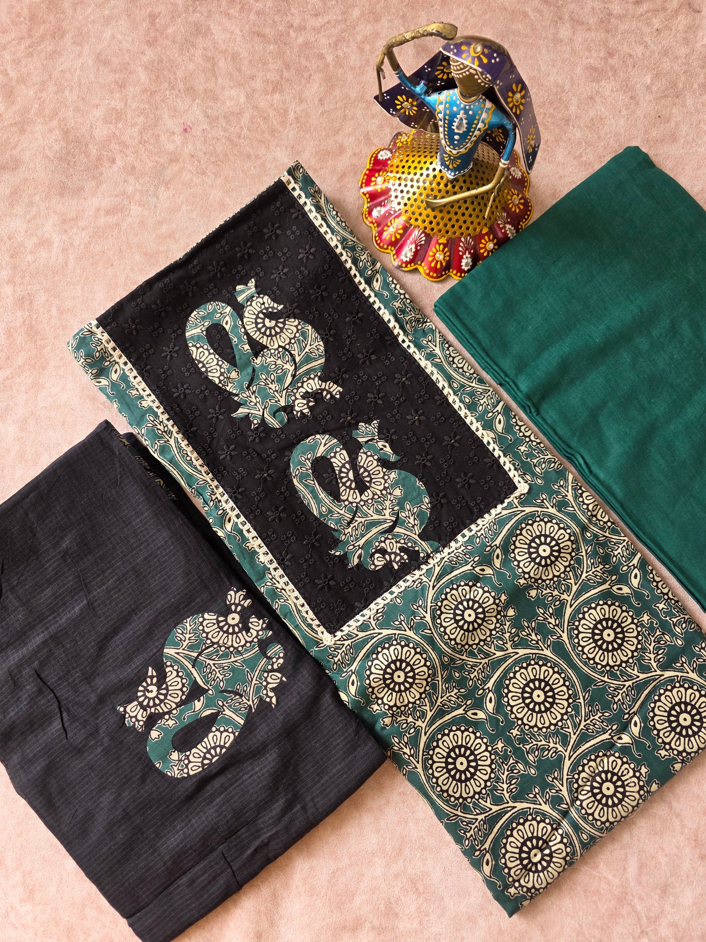 Pure cotton with appliqué work - green