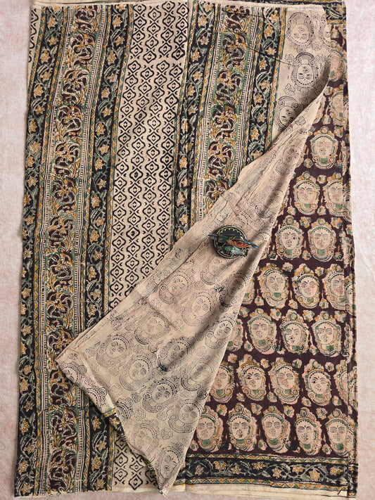 Handblock pure kalamkari cotton saree - HZ10