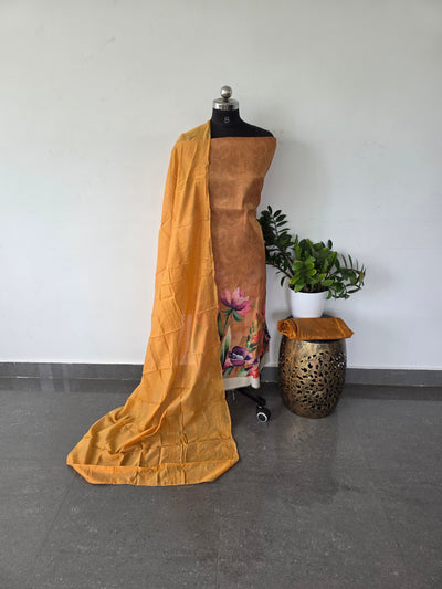 Digital tissue silk set with embroidery chanderi silk shawl - CLA193