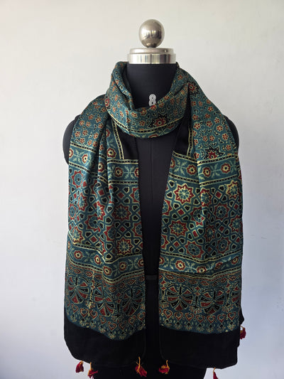 Ajrakh Handblock natural dyed mashru silk stole-MV68