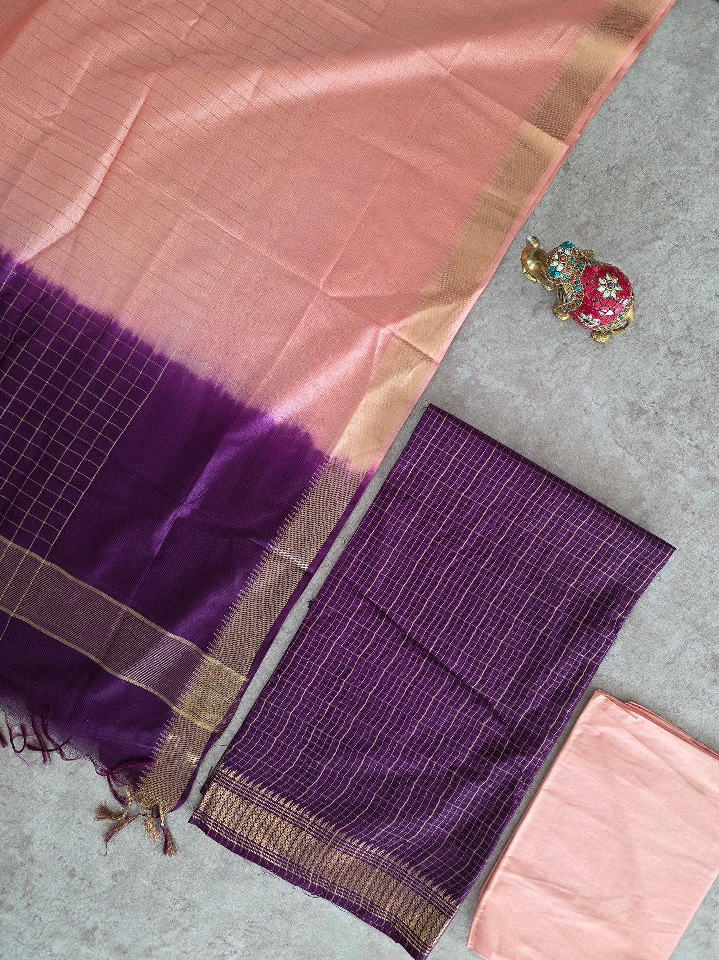 Checked Bhagalpuri fusion mangalagiri silk set - BA527
