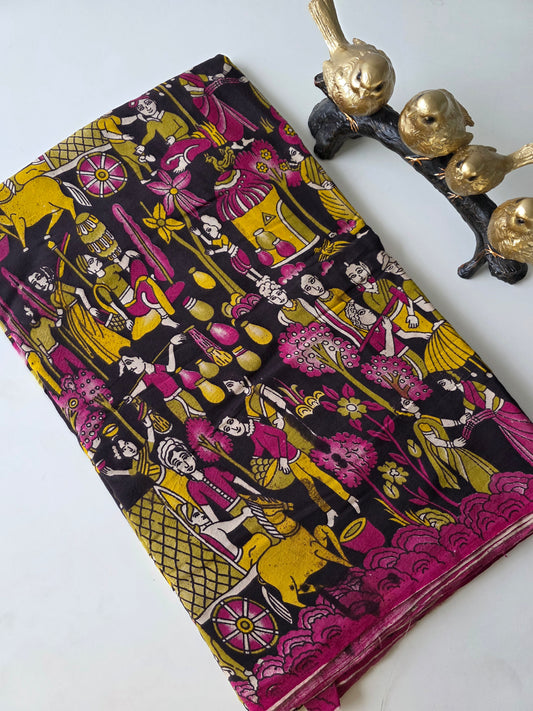 Pure chennuri silk kalamkari running material  ( 0.5 mtrs  ) - RN8