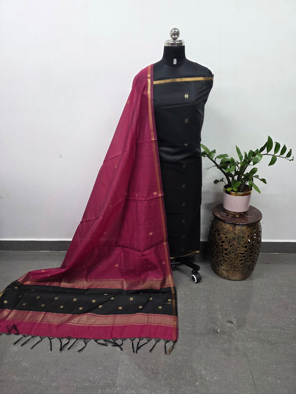 Semi Maheshwari silk set (black)-SM385
