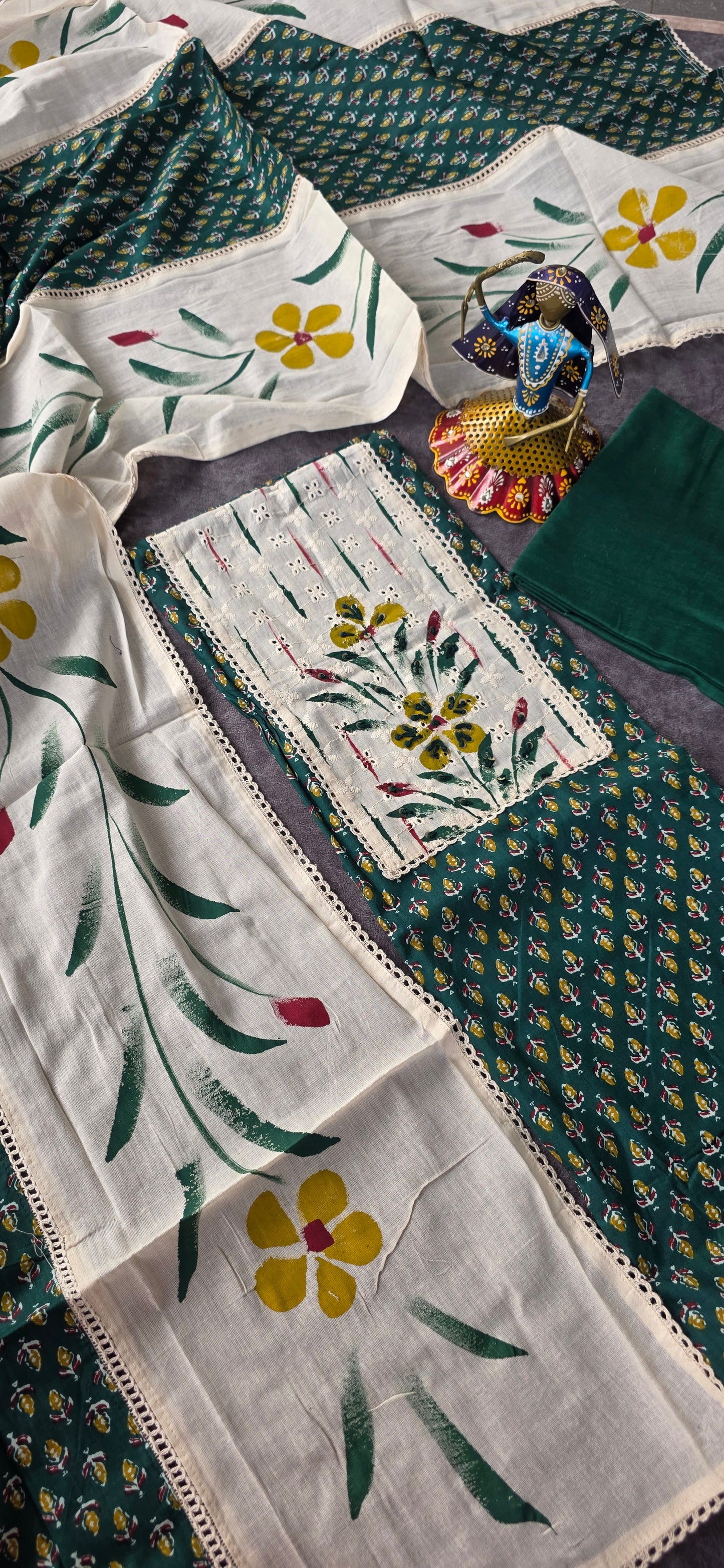 Pure jaipuri cotton with brush paint hakoba neck work  - 4
