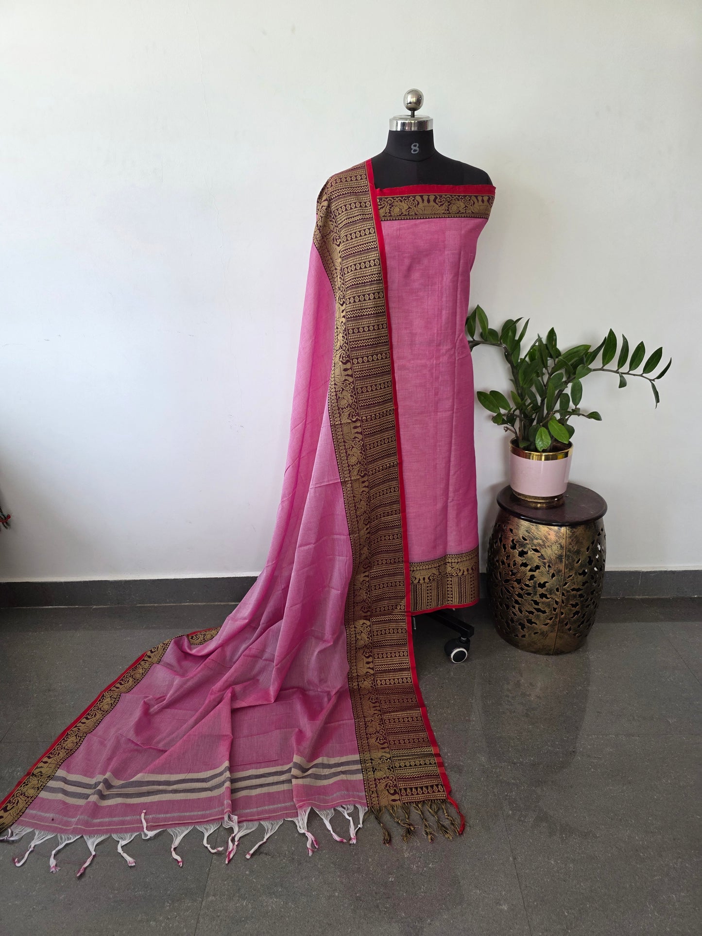 Mercerised narayanapet salwar set with elephant border (4.5 meters)- NA363