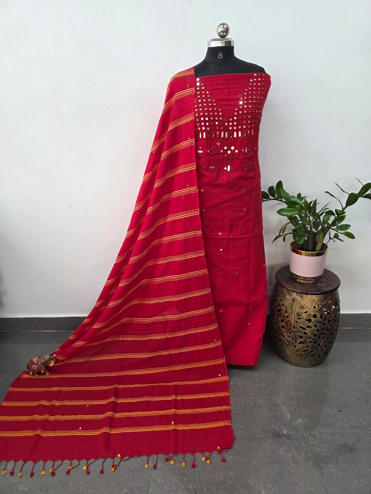 Handcrafted Mirror work cotton bhujodi salwar set - BB397