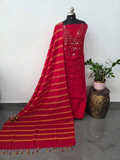 Handcrafted Mirror work cotton bhujodi salwar set - BB397