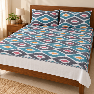 Warp ikkat bed sheets (90*108 2/40s bedsheet with pillow) - WW657