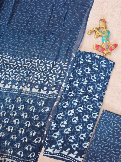 Modal Handblock Jaipuri silk set with chiffon duppatta- JA578