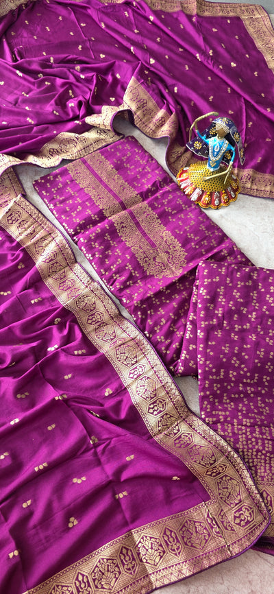 Premium Banarasi soft silk set - violet BS3