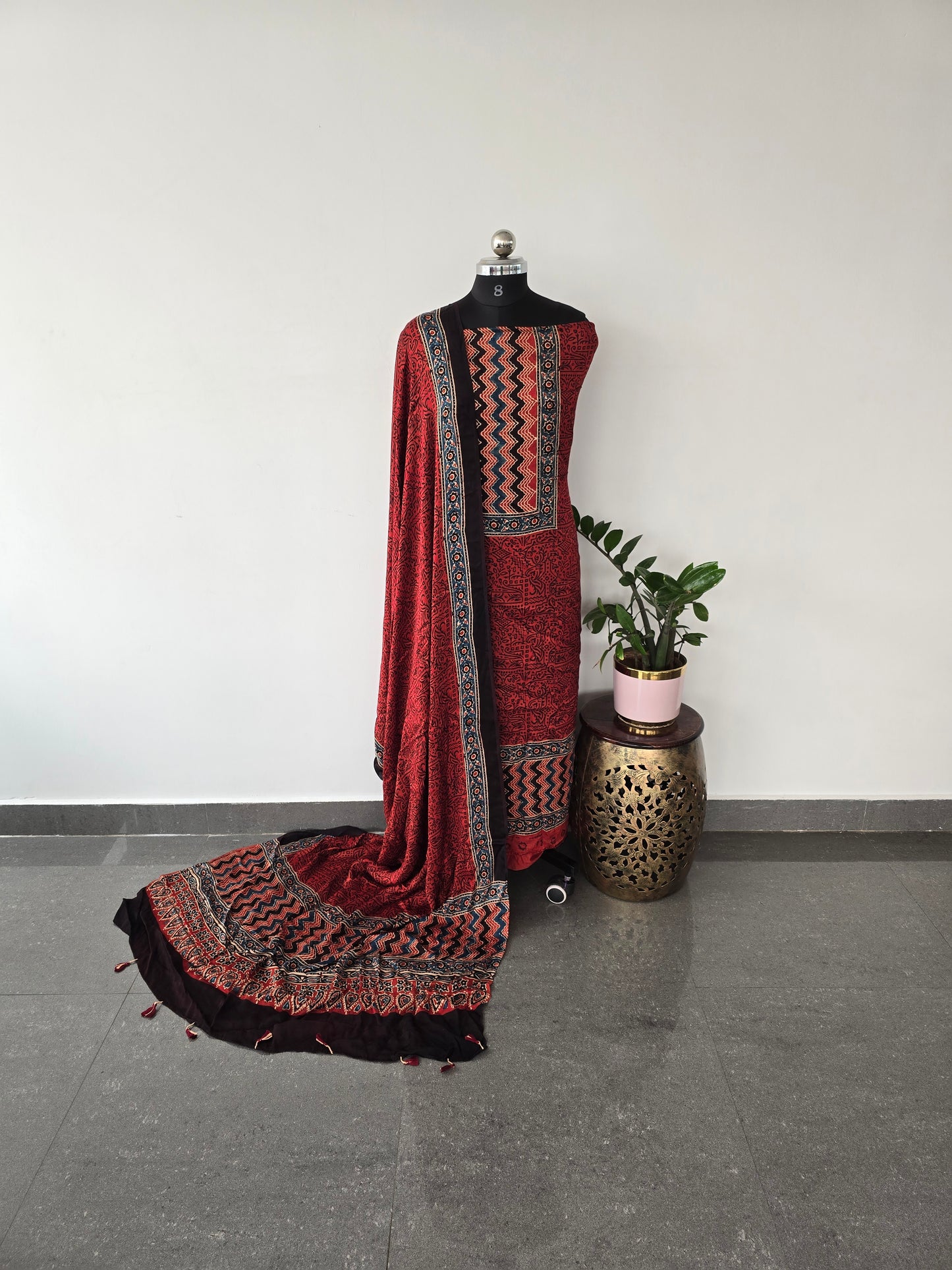 Handcrafted ajrakh modal silk set - H10