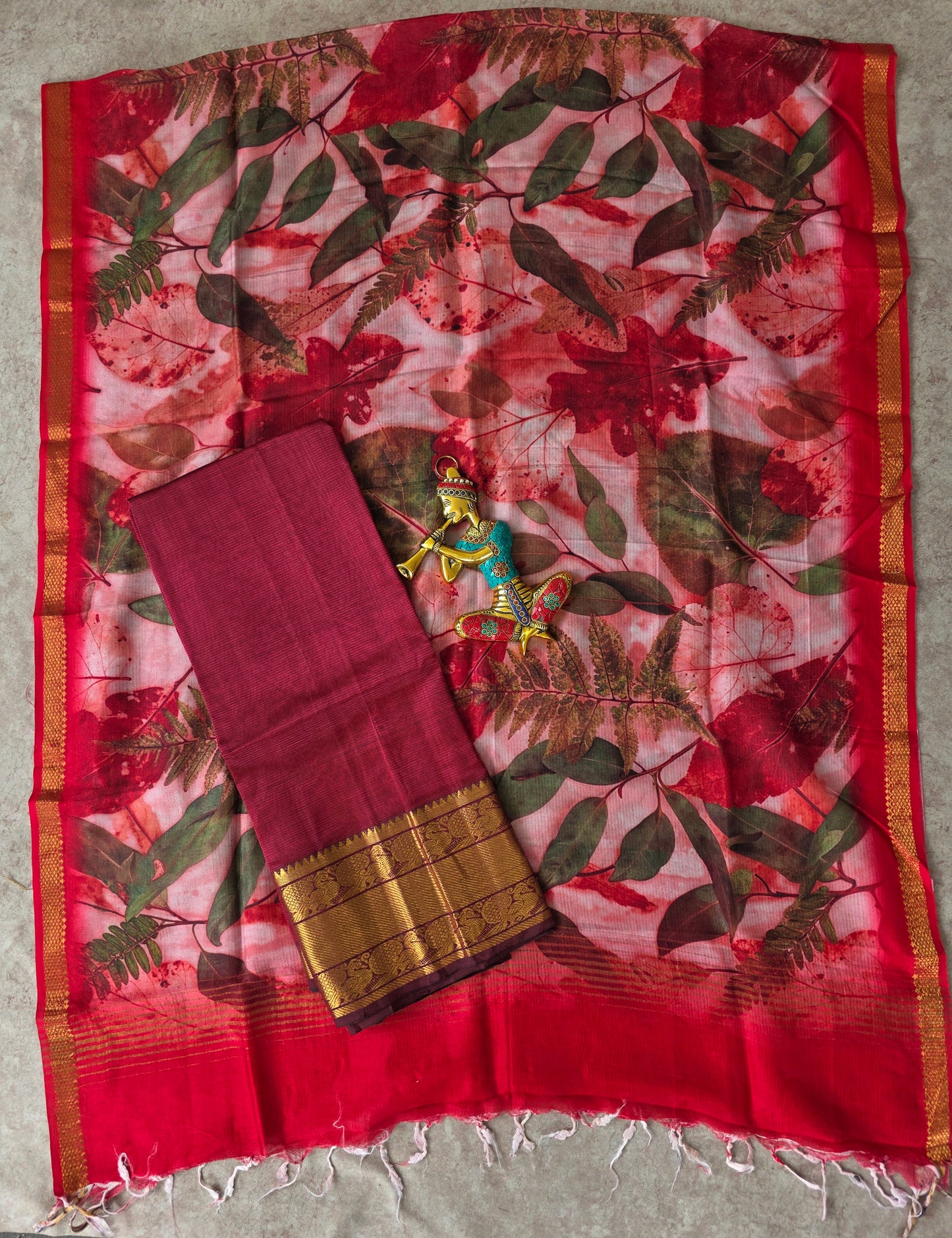 Handloom mangalagiri silk top with pure mangalagiri digital silk shawl - ML54
