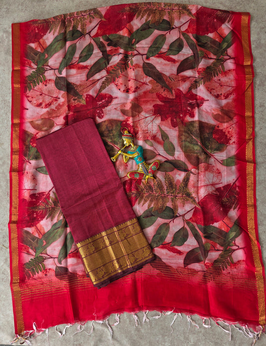 Handloom mangalagiri silk top with pure mangalagiri digital silk shawl - ML54