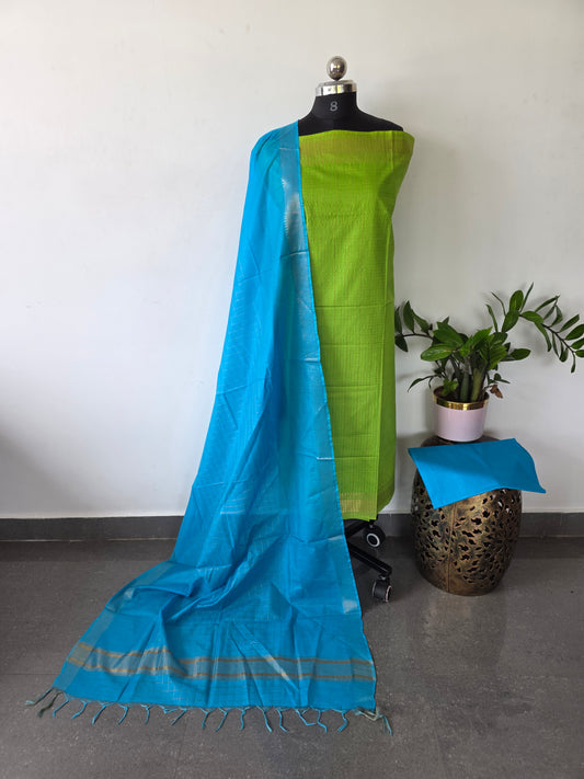 Checked Bhagalpuri fusion mangalagiri silk set - BA324