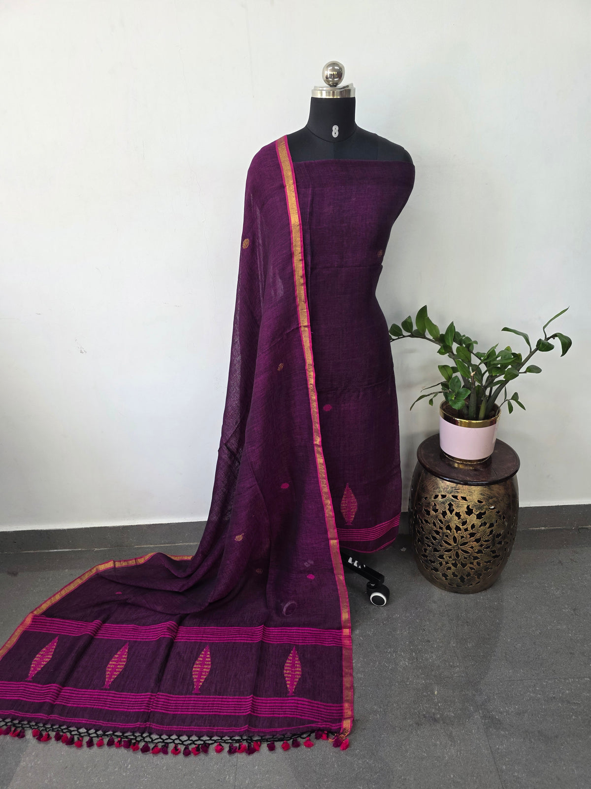 Premium handloom linen jamdhani set -JMM535
