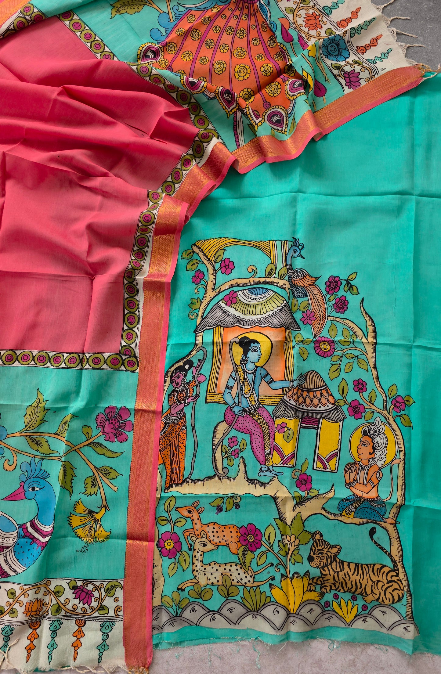 Handcrafted Kalahasthi Penkalamkari bangalore silk set - KH53