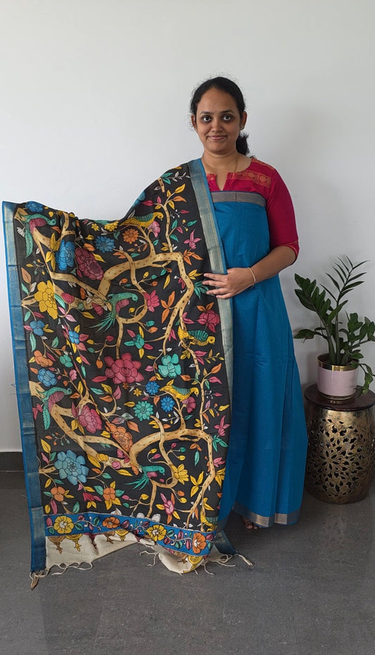 Premium mangalagiri handloom cotton with pure pen kalamkari duppatta  -115