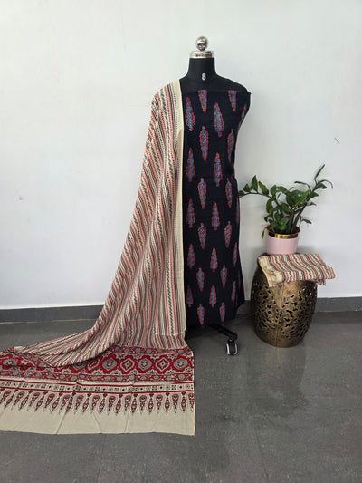 Handcrafted hakoba ajrakh cotton set -HZ337