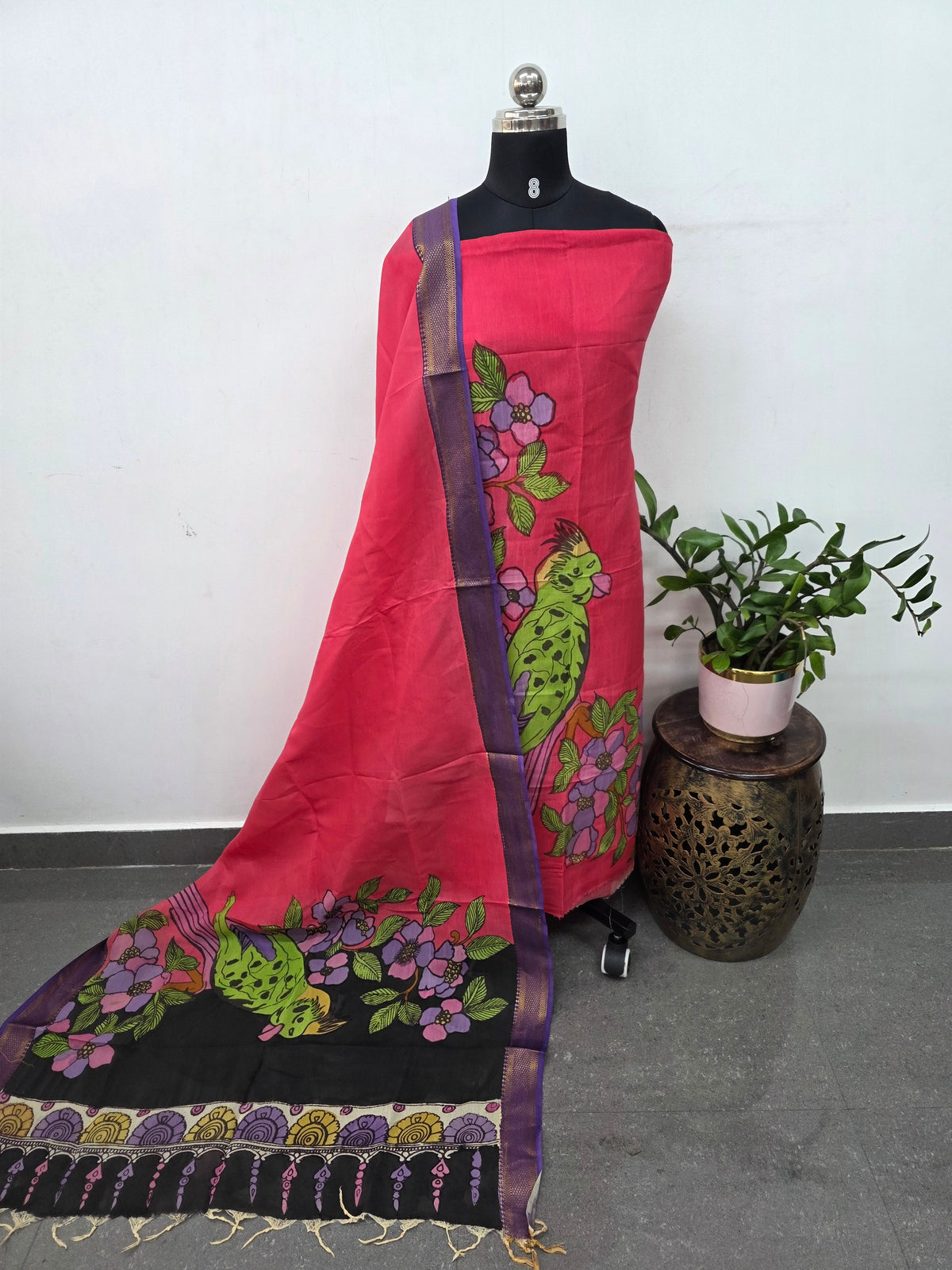 Kalahasthi Handcrafted Penkalamkari bangalore silk set -KH263