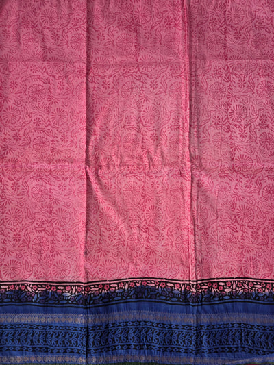 Handblock soft silk set with georgette shawl- GE256