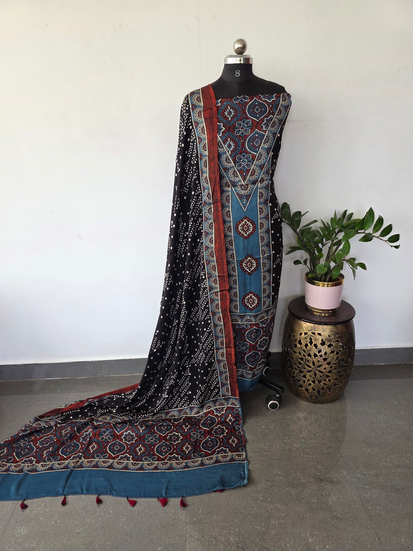 Handcrafted ajrakh modal silk set - HZ239