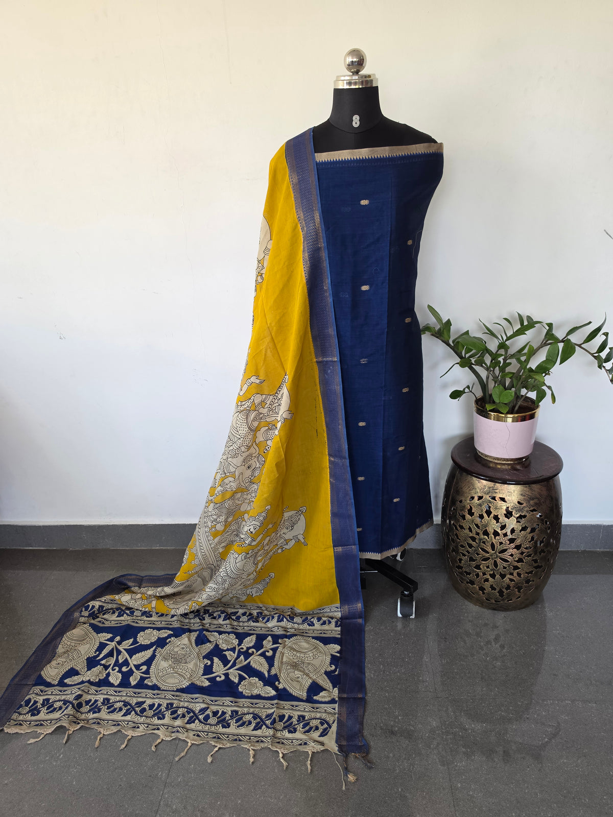 Fusion Narayanapet with handcrafted chennuri silk kalamkari duppatta -NA686