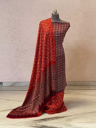 Handcrafted Rajasthan ajrakh modal silk set (3 pc)- HZ265