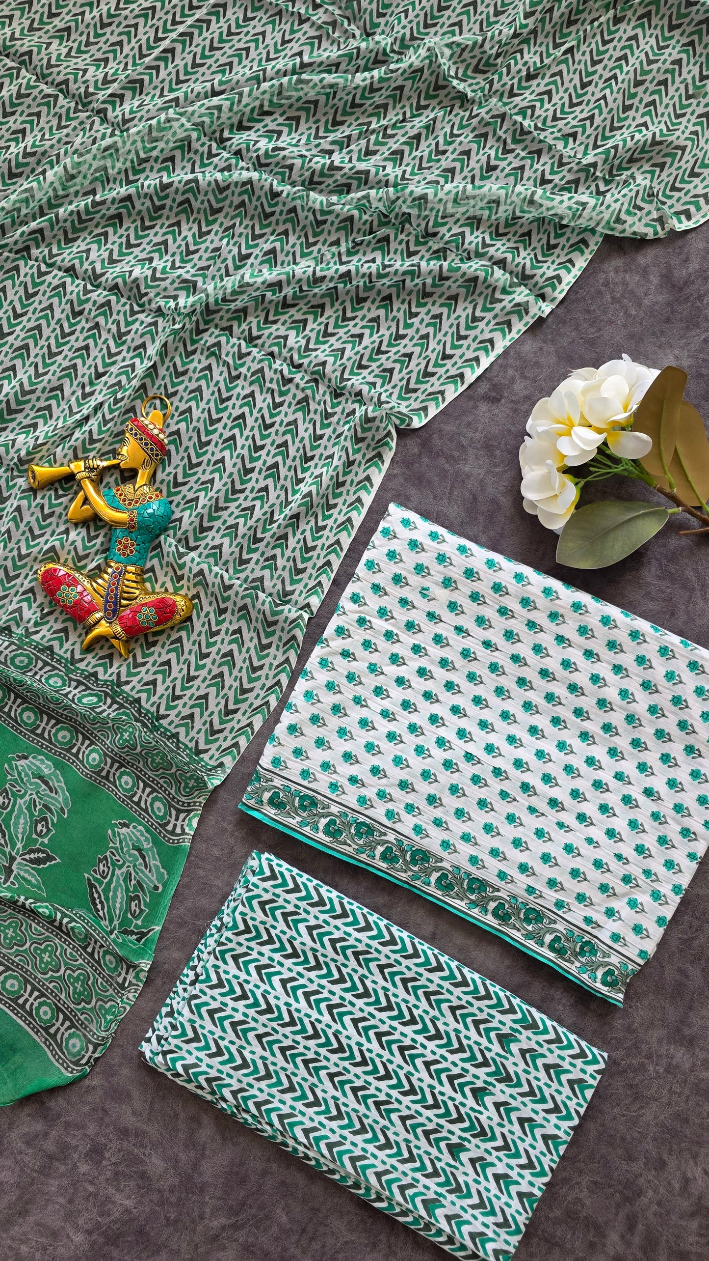 Jaipuri pure cotton with chiffon shawl - JX52