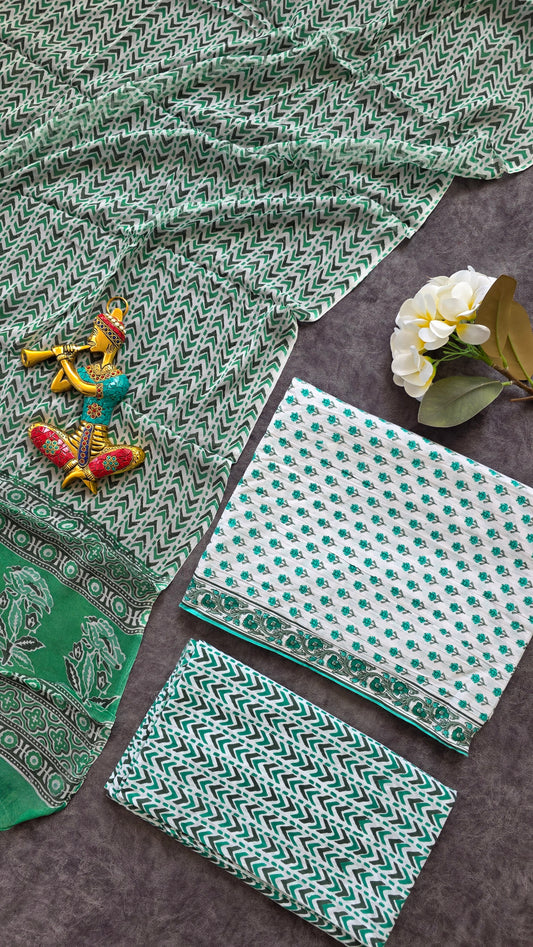 Jaipuri pure cotton with chiffon shawl - JX52