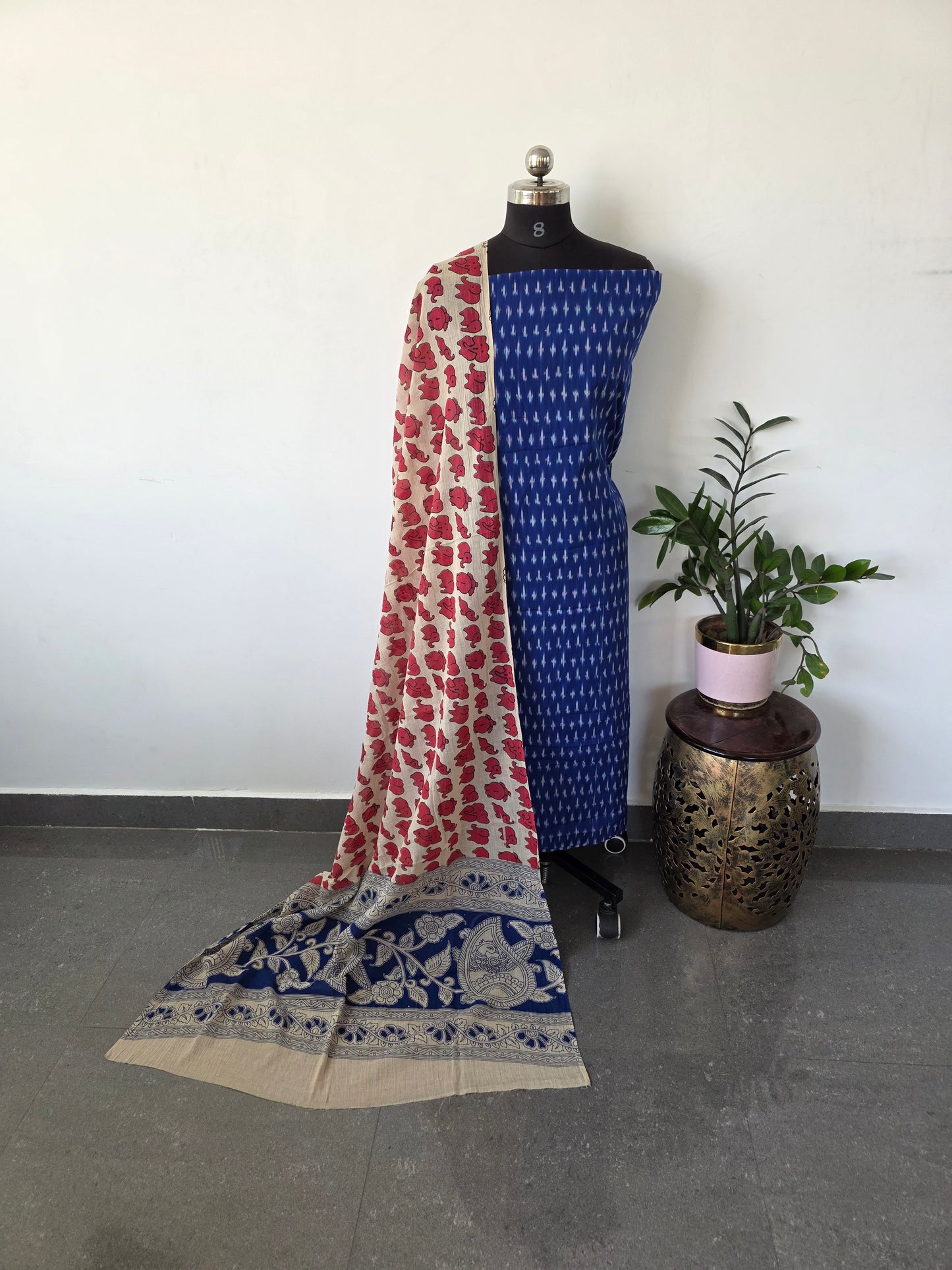 Pochampally ikkat cotton with kalamkari cotton shawl - PK1
