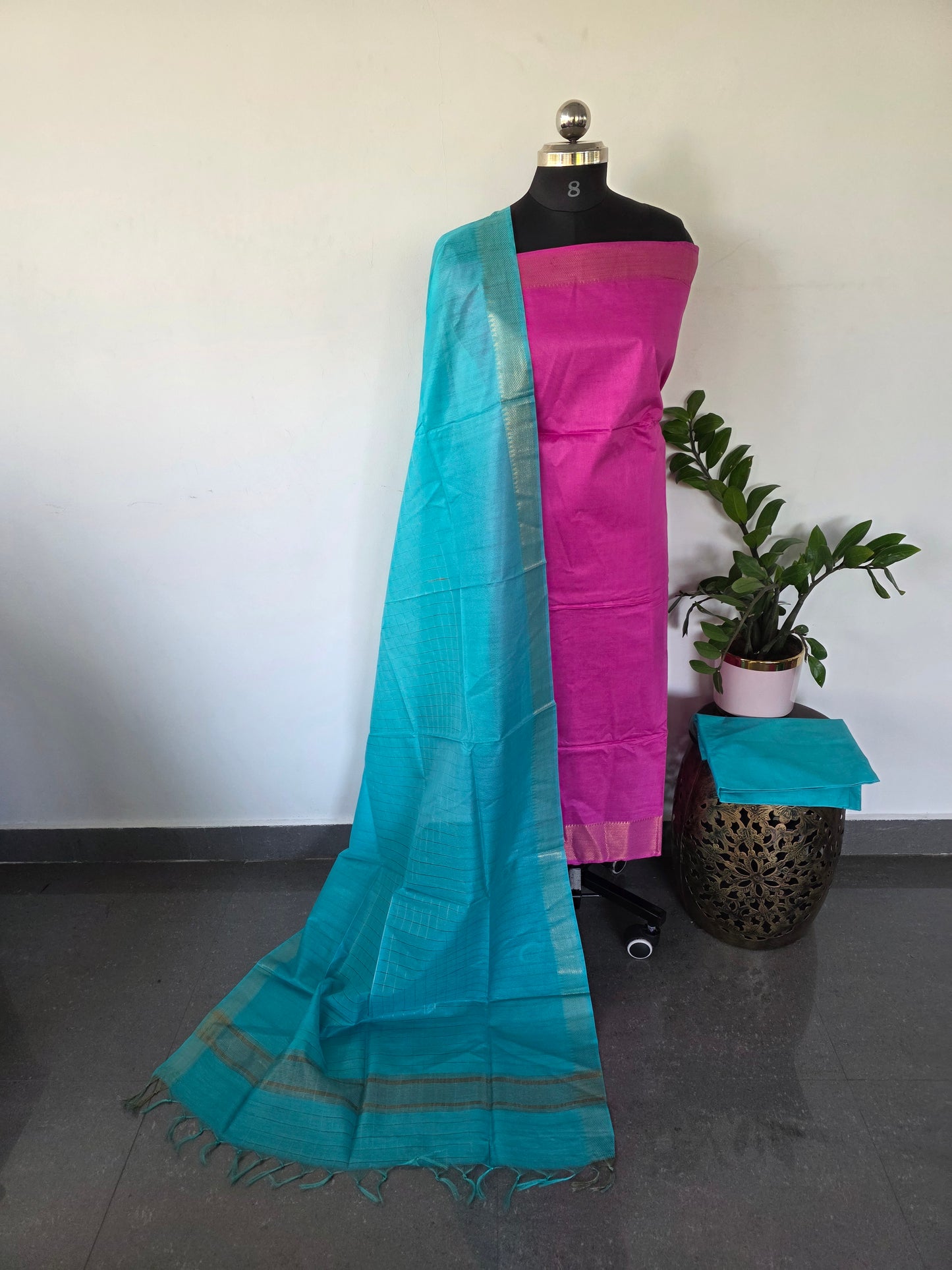 Bhagalpuri fusion mangalagiri silk set - BA163